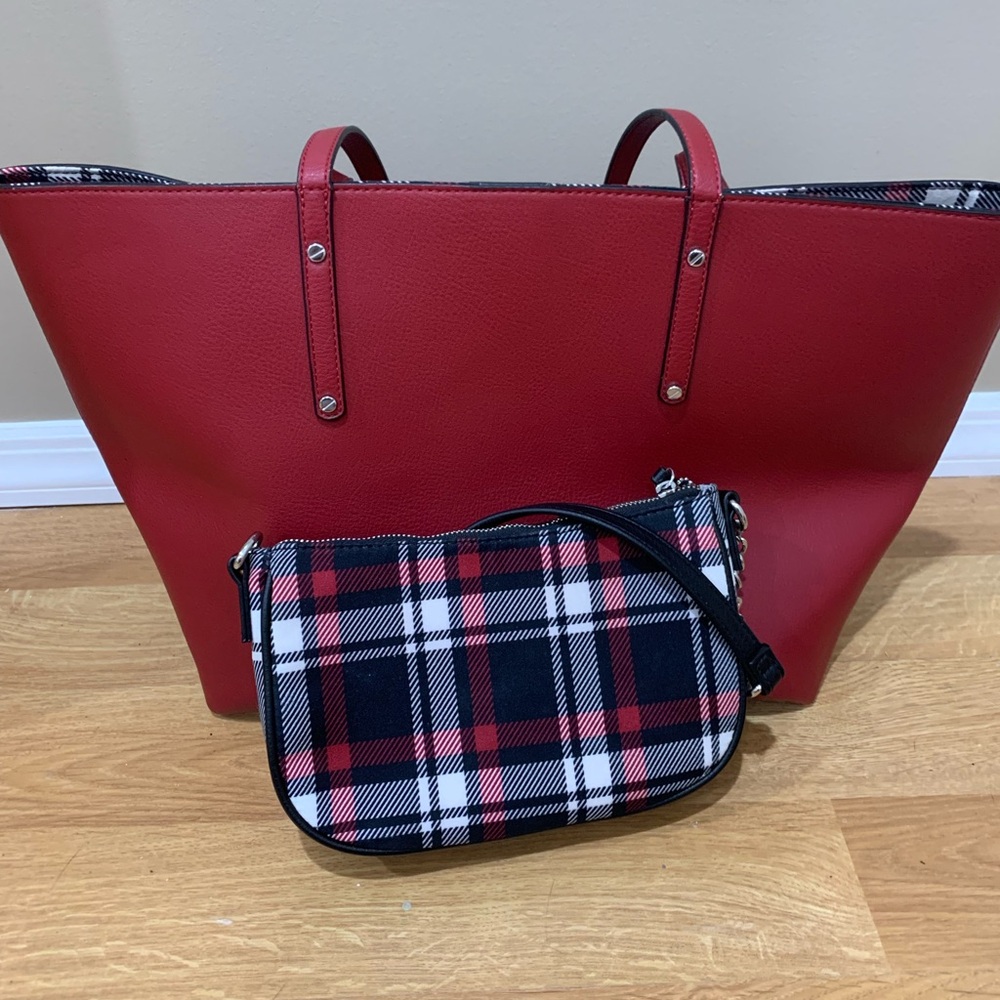 INC Concepts strap tote shoulder bag - BURGUNDY w/ matching change purse